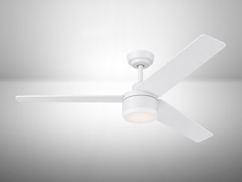 מאוורר תקרה לבן עם 3 כנפיים ותאורת LED עגולה מובנית