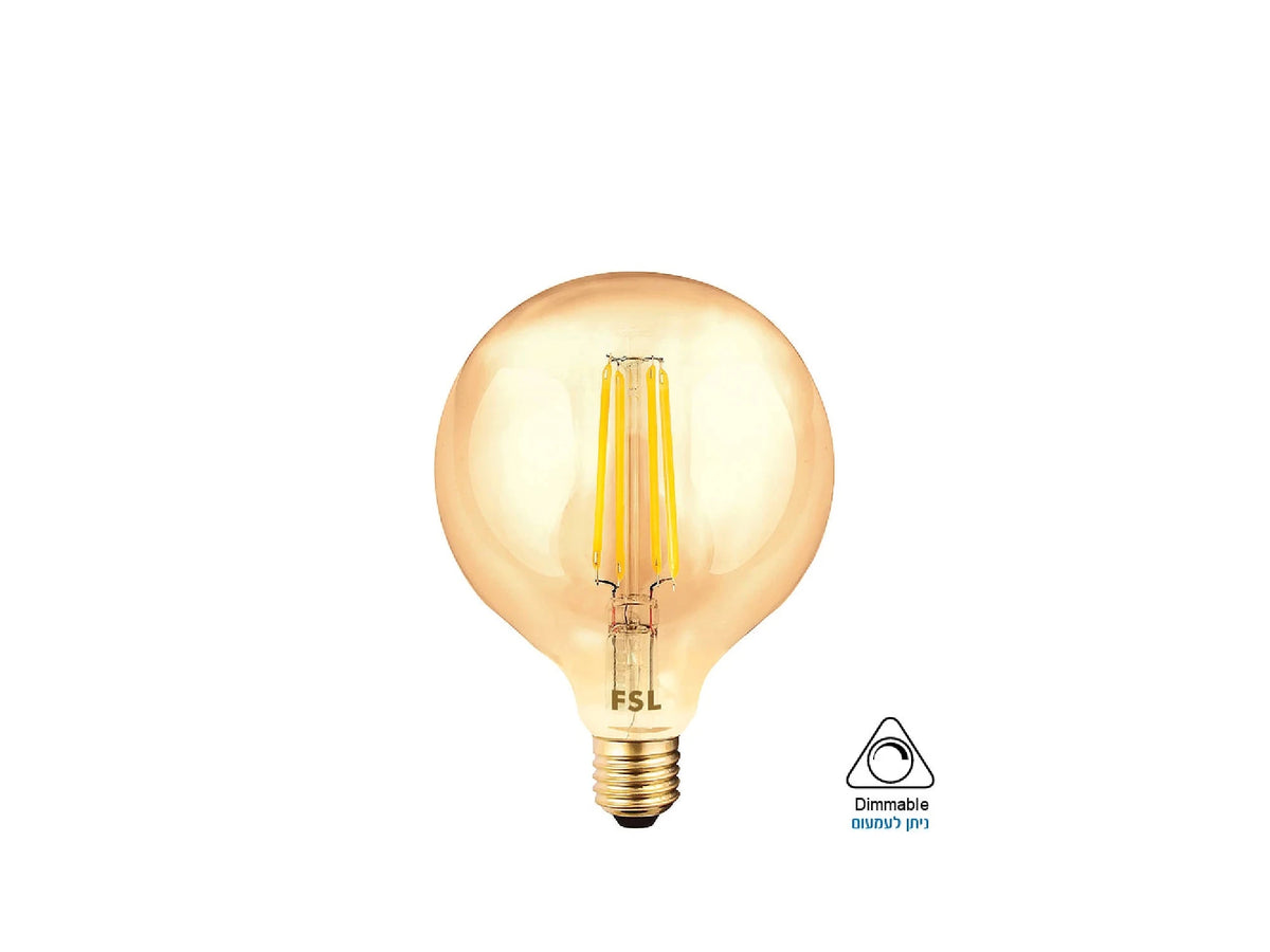 נורת פילמנט אמבר 10W לד גלוב 125 בסיס E27 - BULB באתר לדמרקט