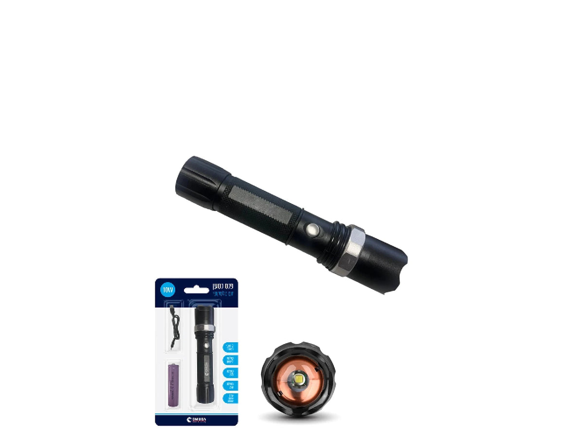 פנס נטען 10W טלסקופי/זום 18650 בליסטר OMEGA - BATTERY באתר לדמרקט