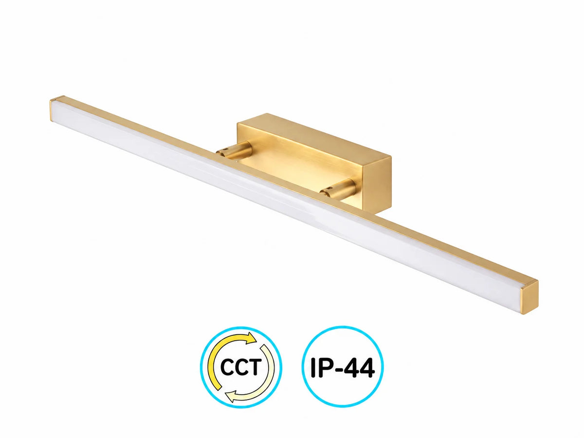 גוף תאורה ORIO CCT צמוד קיר של OMEGA, מוט ישר ארוך בגימור זהב מוברש.
