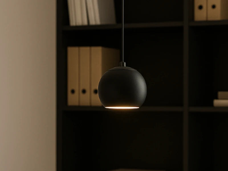 גוף תאורה FUSRO כדור תלוי לפס צבירה מגנטי מול ספרייה