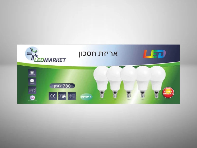 מארז נורת לד 780 לומן בהספק A60 E14 9W