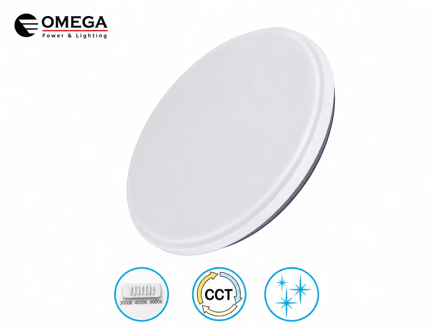 גוף תאורת LED עגול ולבן של OMEGA במבנה דק להתקנה צמודת תקרה