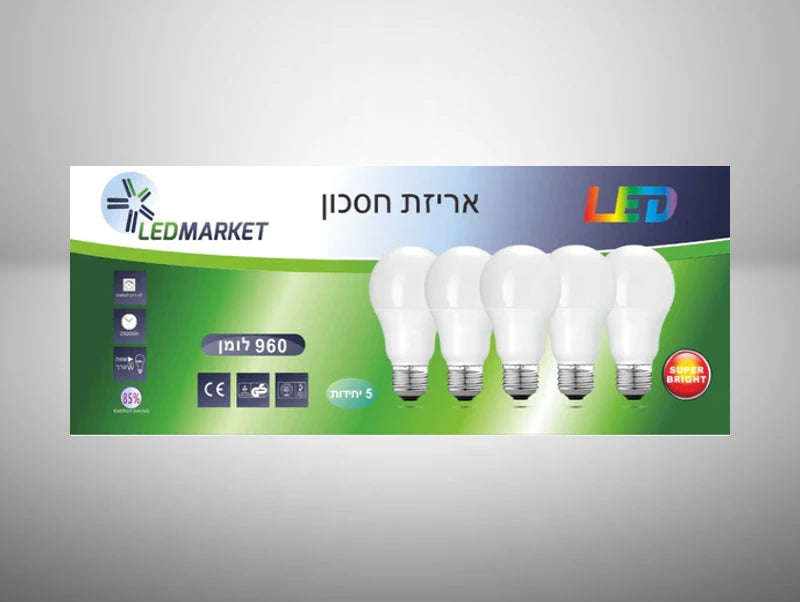 מארז נורת לד 960 לומן בהספק A60 E27 12W