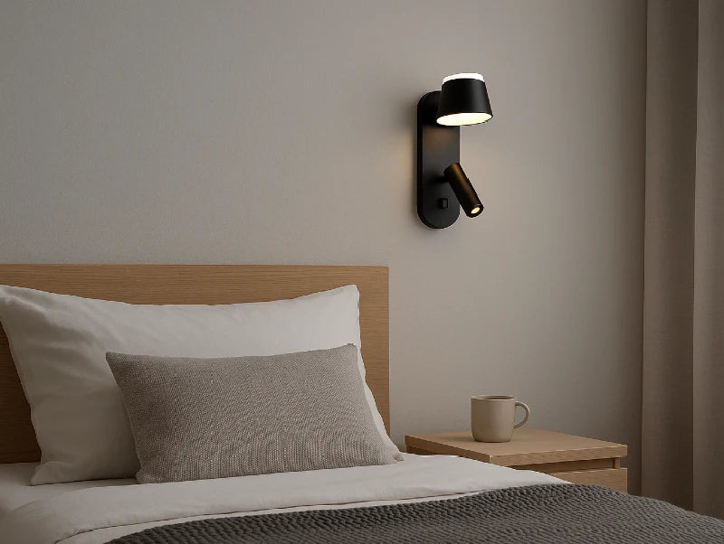 מנורת קיר VIB שחורה לצד המיטנ