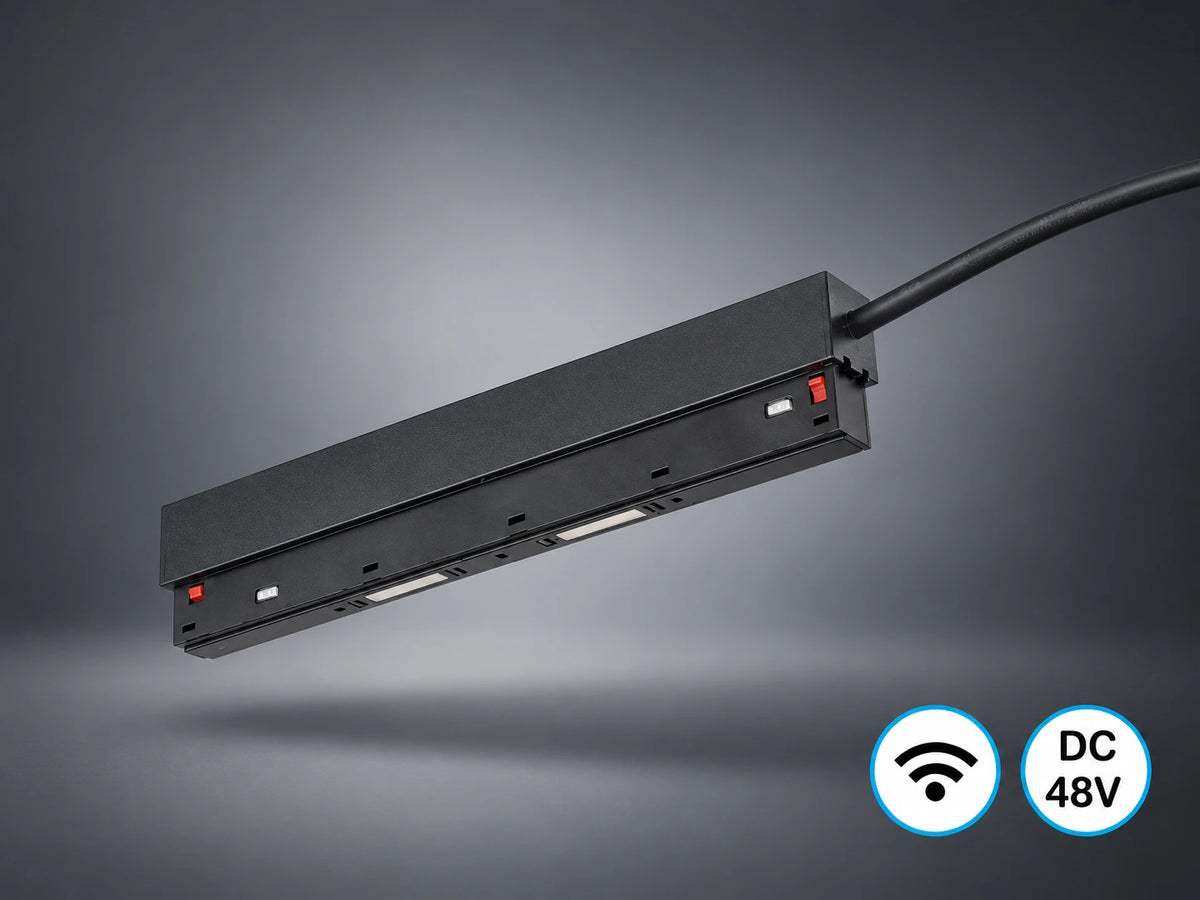 דרייבר מגנטי שקוע שחור לפס צבירה LINE WIFI מבית OMEGA במבנה מלבני עם כבל הזנה