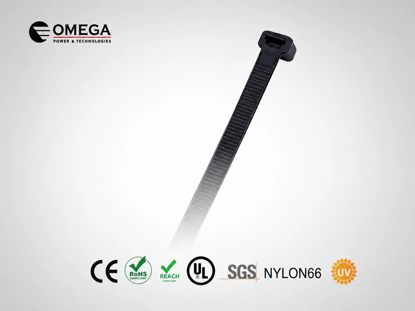 אזיקון שחור OMEGA באורך 350 מ״מ לקשירה, קיבוע וסידור כבלים