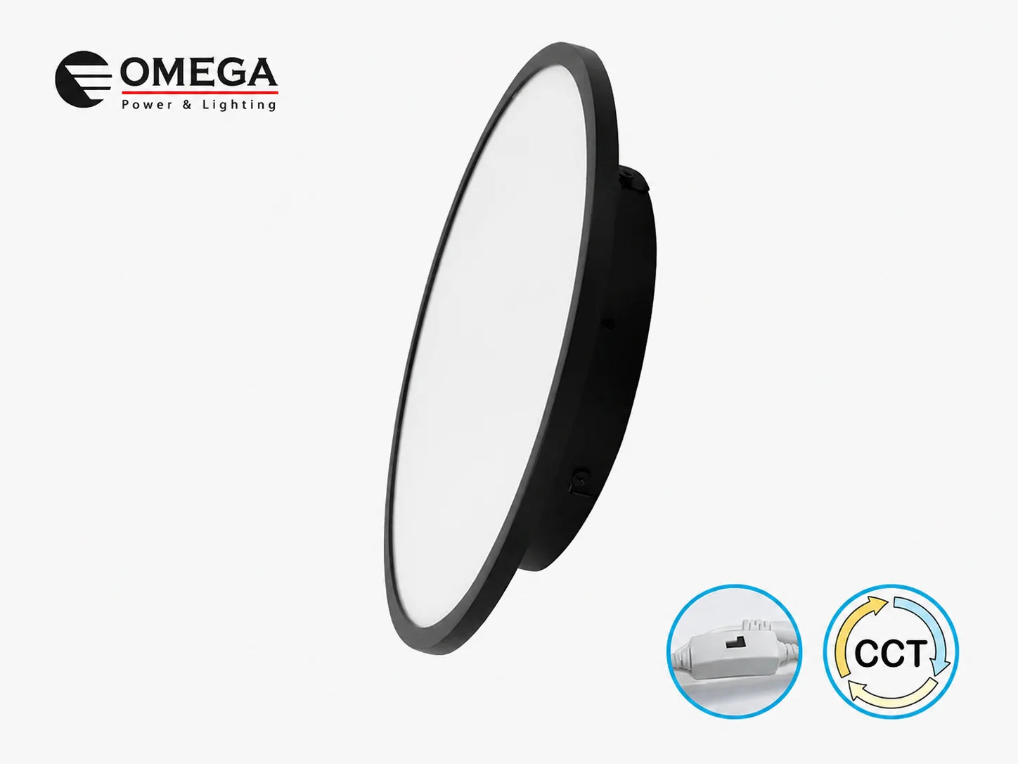 גוף תאורה צמוד תקרה OMEGA בגימור שחור עם מבנה דק ותאורת CCT