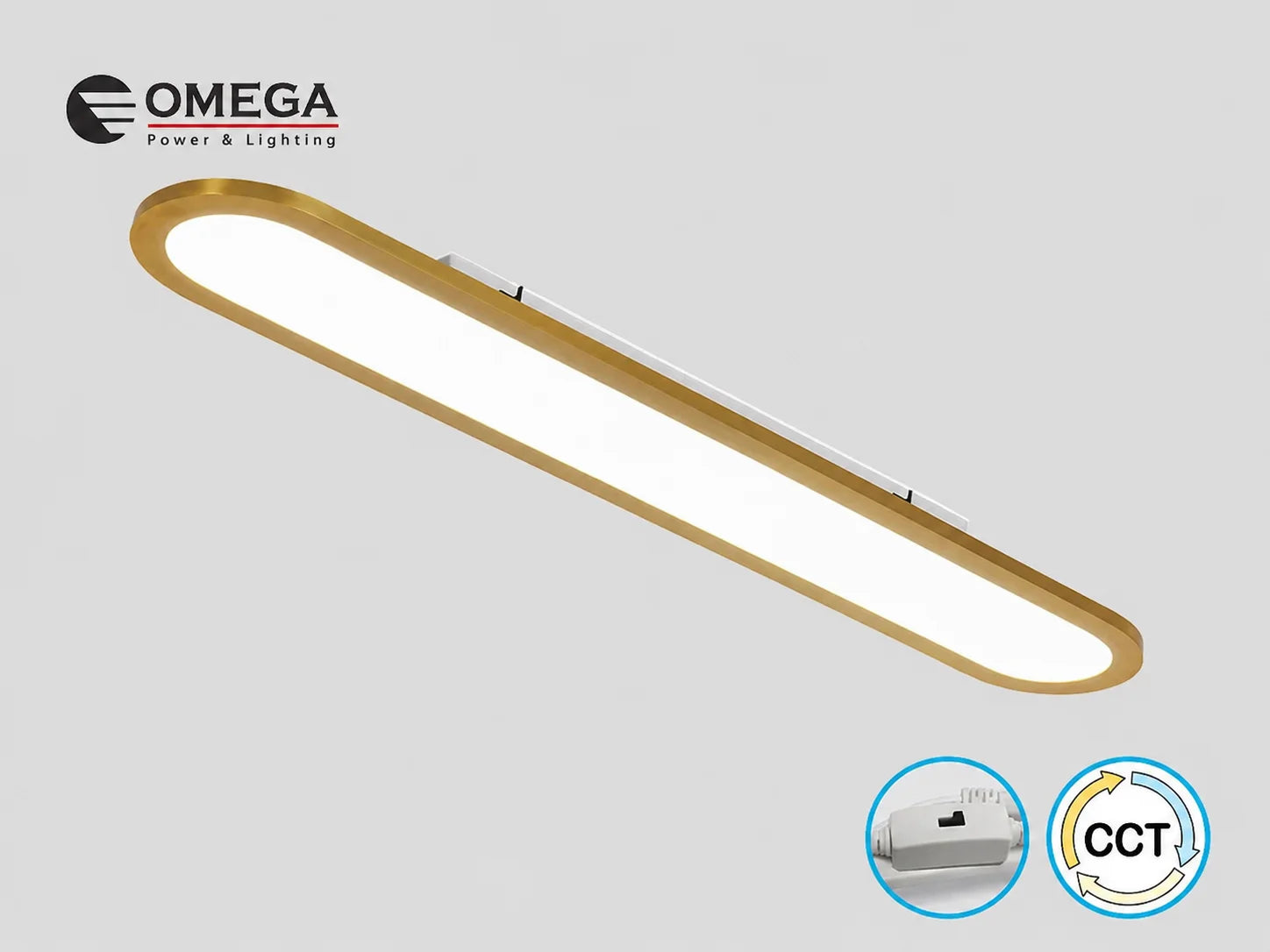 פאנל LED מוארך של OMEGA במסגרת זהב עם בחירת גוון אור