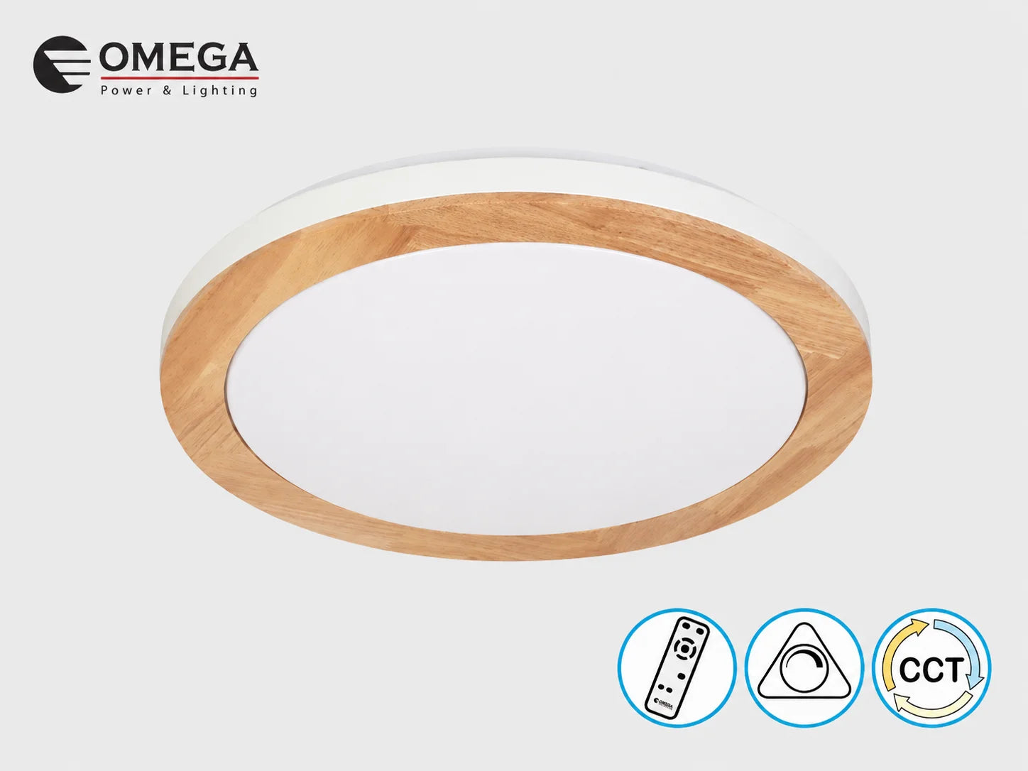 גוף תאורה עגול של OMEGA בגימור עץ עם אפשרות לבחירת גוון אור