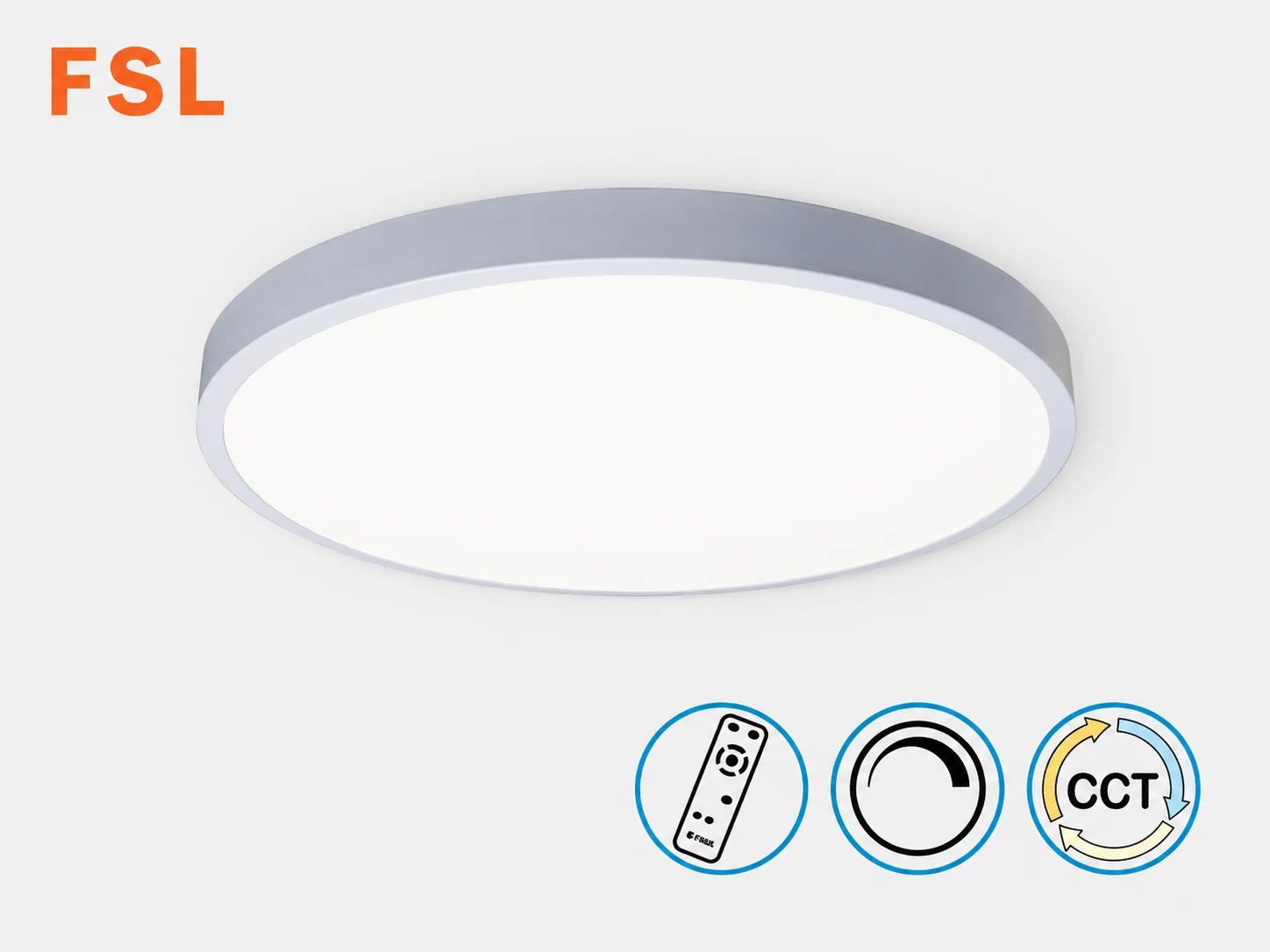 פאנל LED עגול של FSL במסגרת אפורה עם אפשרות לבחירת גוון אור