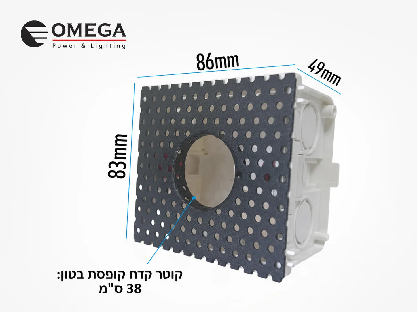 שרטוט מידות ומבנה אחורי של גוף תאורה שקוע קיר COIN