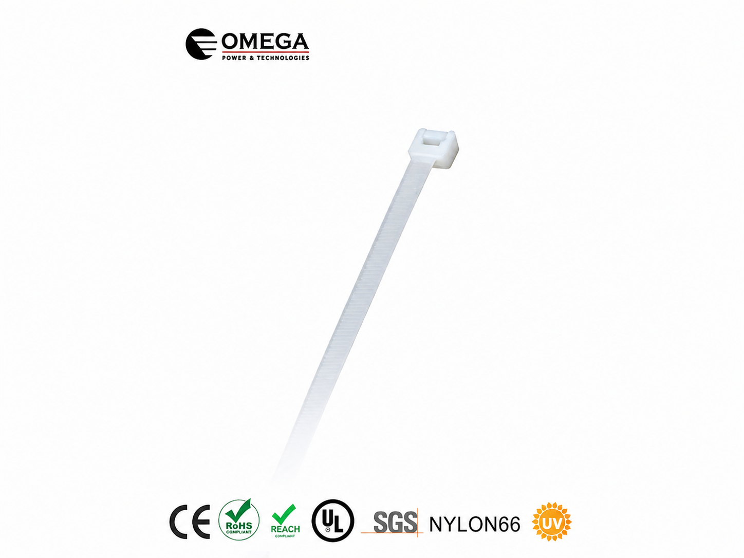 אזיקון לבן OMEGA עם סמלי תקינה ואיכות