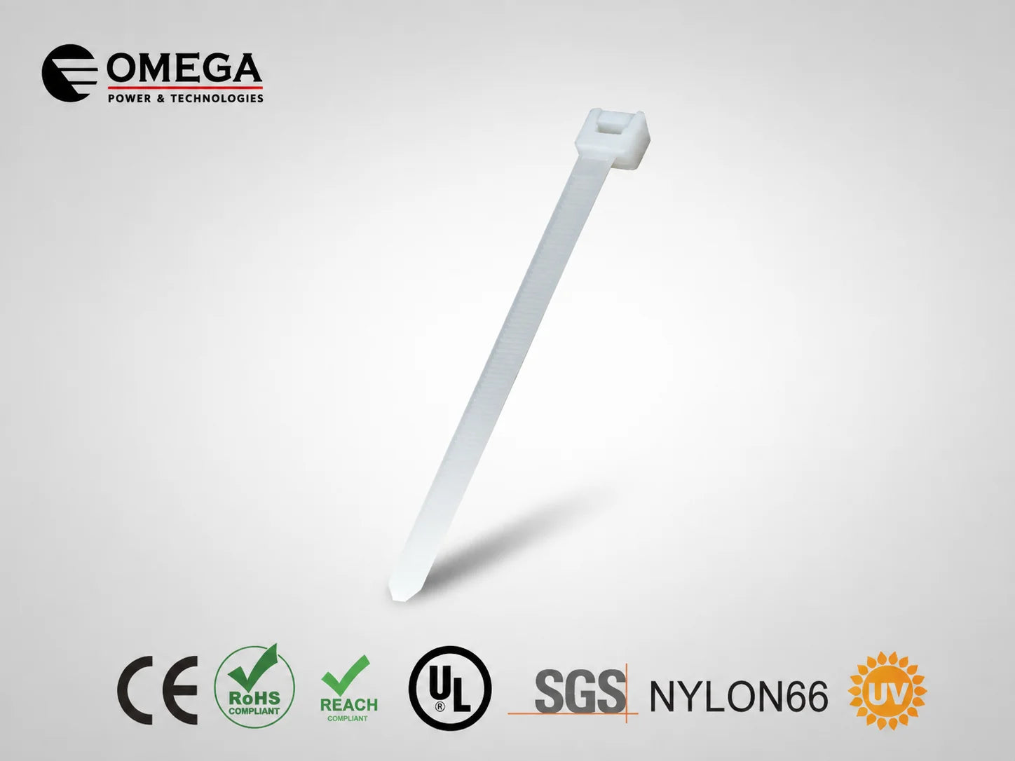 אזיקון לבן OMEGA עשוי NYLON 66 עם הגנת UV וסימוני תקן