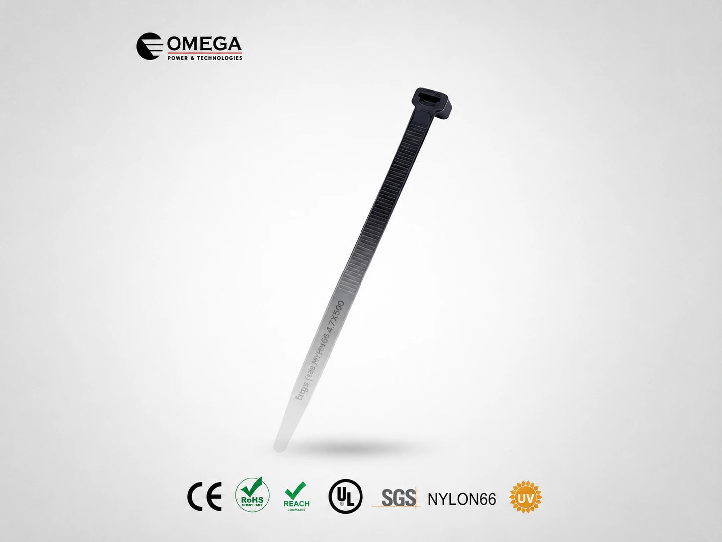 אזיקון OMEGA שחור לצד סימוני תקן ואיכות המוצר