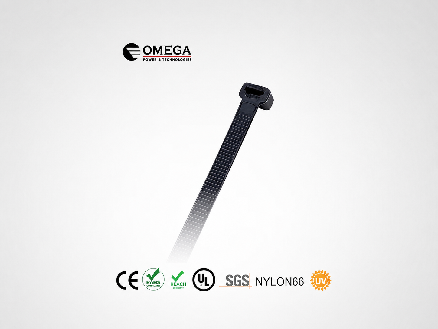 אזיקון OMEGA שחור לקיבוע כבלים וציוד עם סימוני תקן