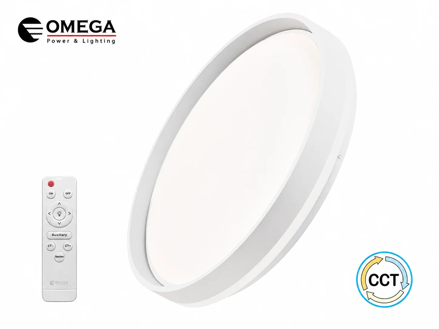 גוף תאורת LED עגול של OMEGA עם שלט ובחירת גוון אור