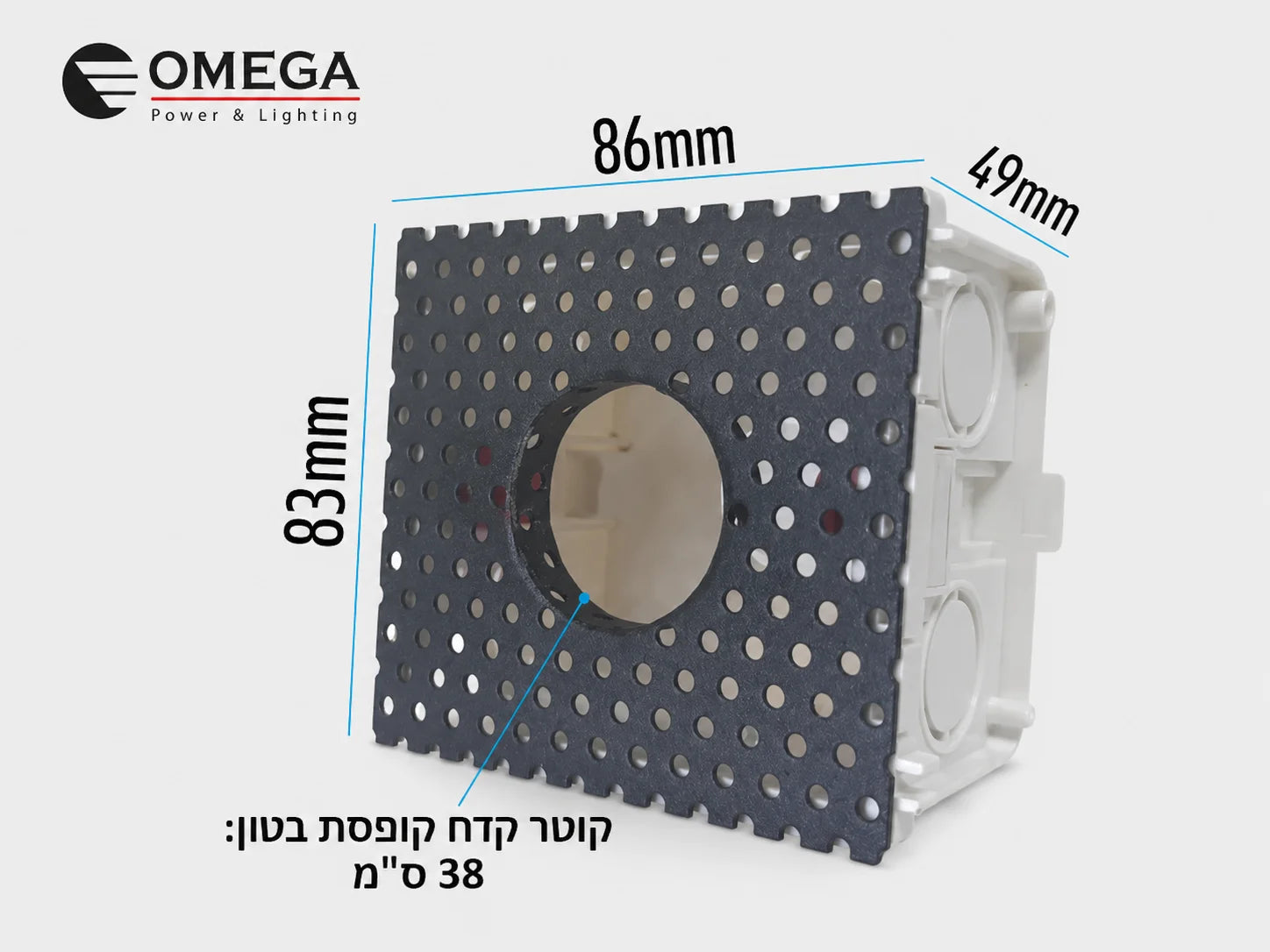 שרטוט מידות ומבנה אחורי של גוף תאורה שקוע קיר BLANK