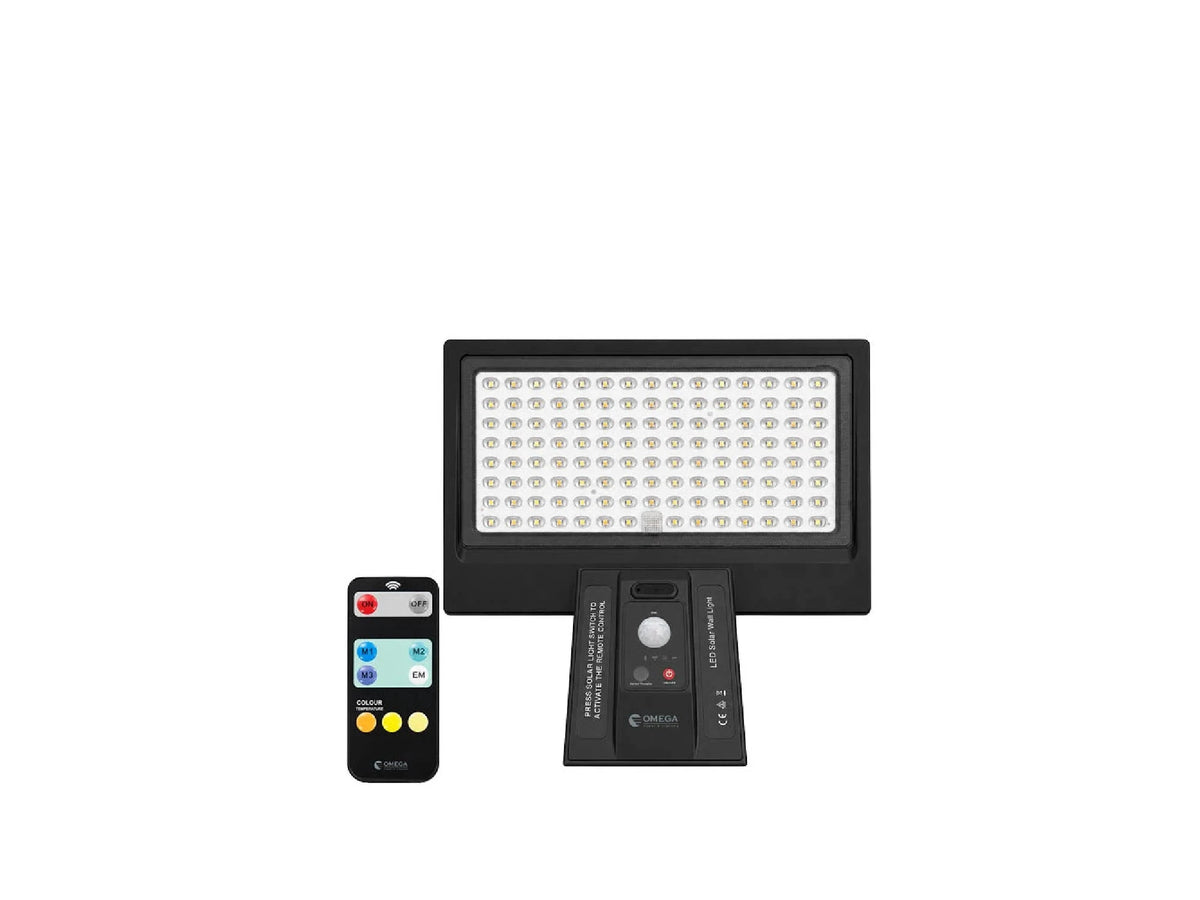 זרקור נטען SOLARIS 100W+שלט+פאנל סולארי OMEGA IP65 CCT - Flood Lights באתר לדמרקט