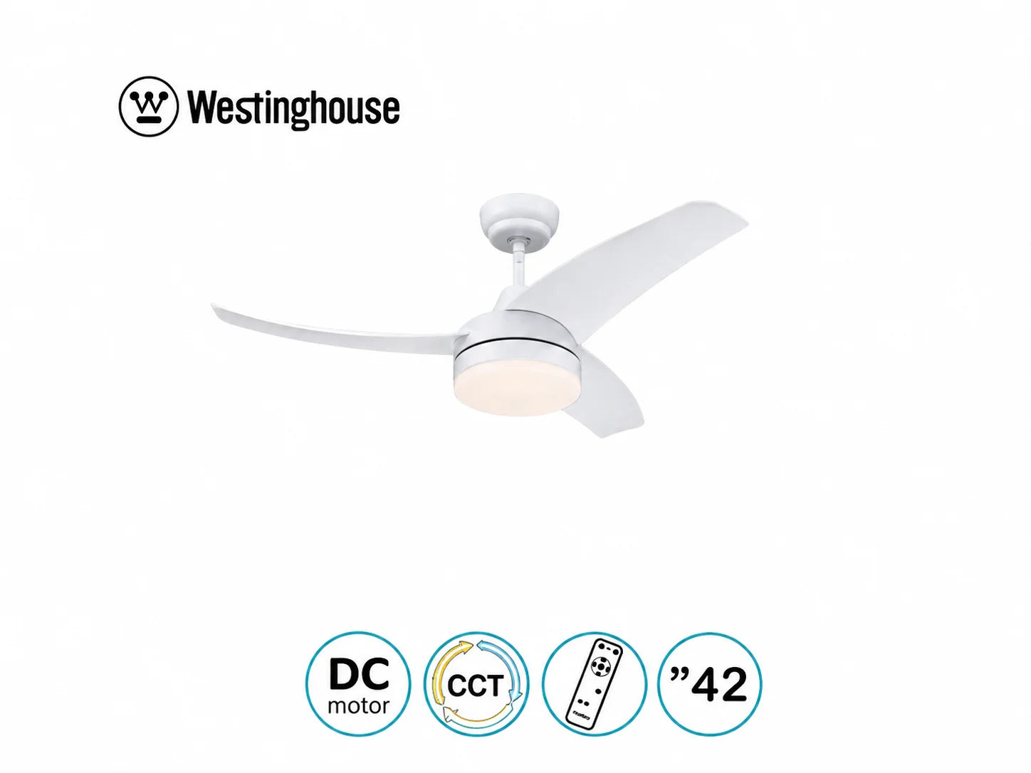 מאוורר תקרה Westinghouse לבן עם תאורה ונתוני מוצר