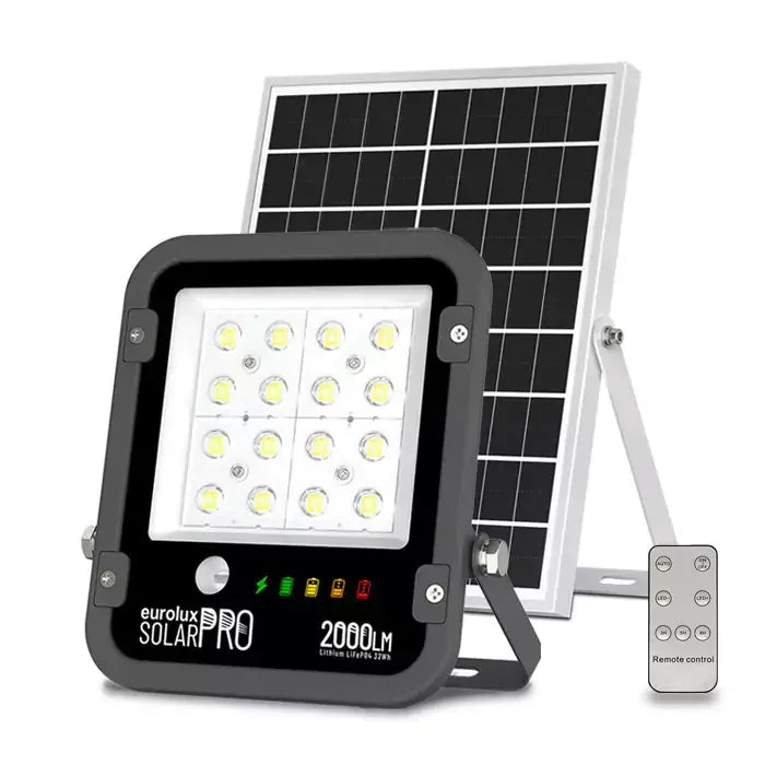 פנס הצפה + עבודה + חרום, נטען סולארי/USB שחור 2000 לומנים IP65 אור יום LifePO4 מקצועי - Outdoor Wall and Ceiling Lights