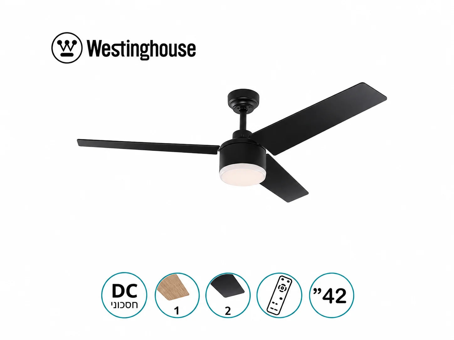 מאוורר תקרה שחור Westinghouse עם תאורה ונתוני מוצר