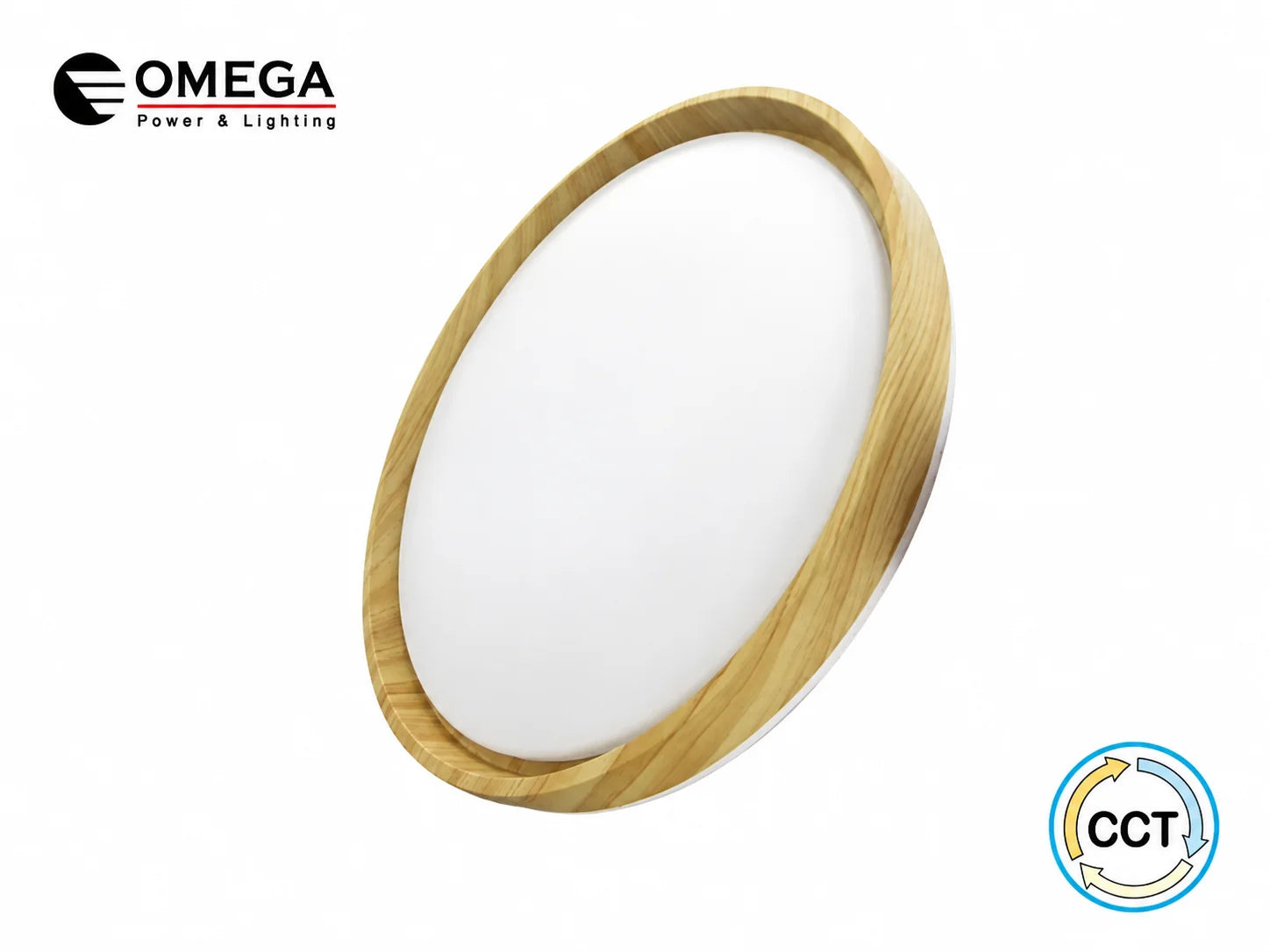 גוף תאורה עגול של OMEGA במסגרת עץ עם אפשרות לבחירת גוון אור