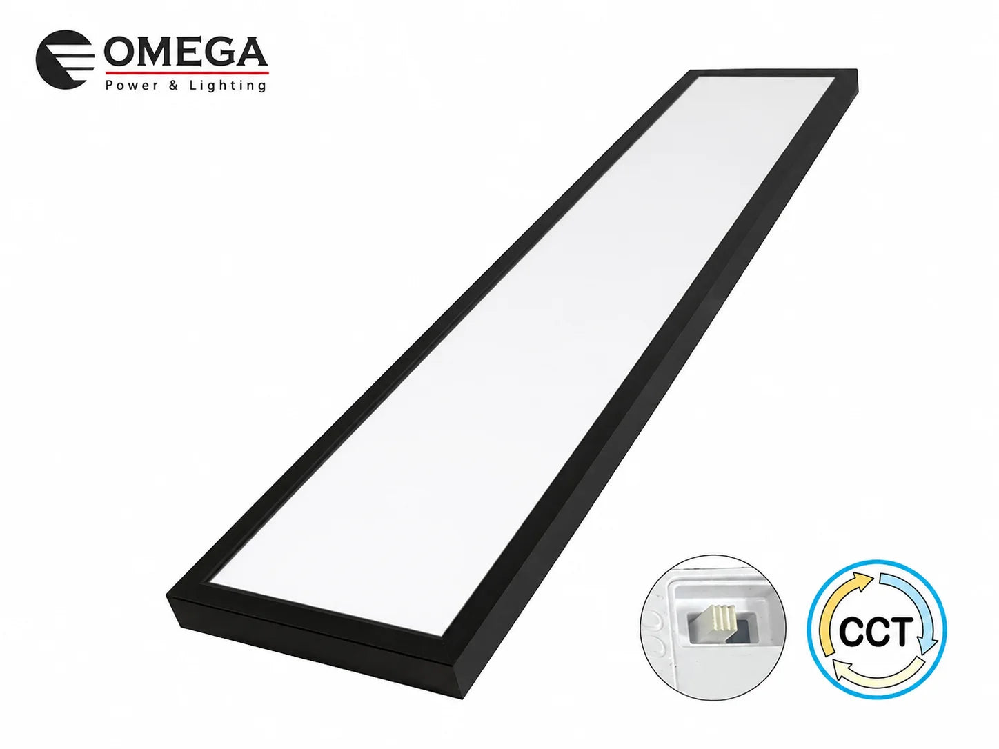 גוף תאורה ליניארי שחור של OMEGA עם מסגרת דקה ופיזור אור אחיד
