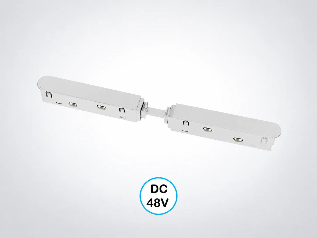 מחבר המשך 48V לפס צבירה מגנטי מבית OMEGA בגימור לבן