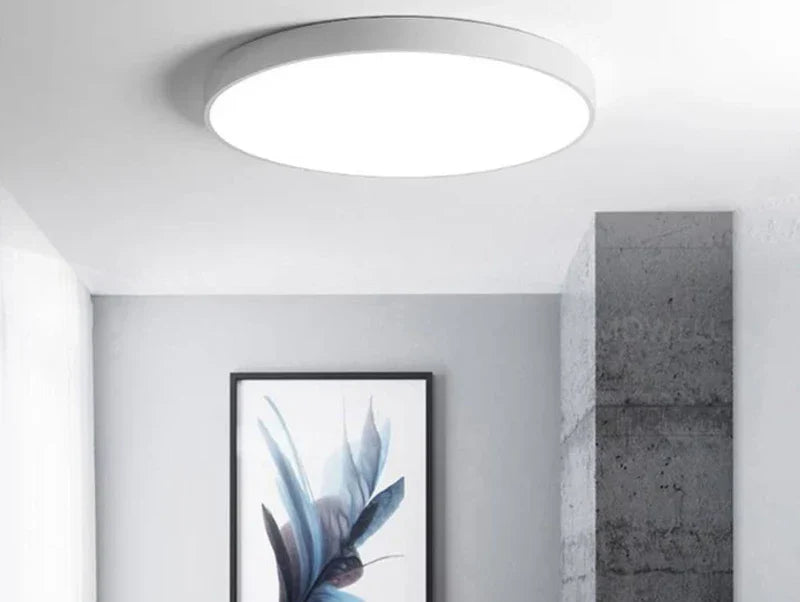 מנורה צמודת תקרה בצבע לבן BASIC - גוון אור לבן חם קוטר 80 - תצוגה