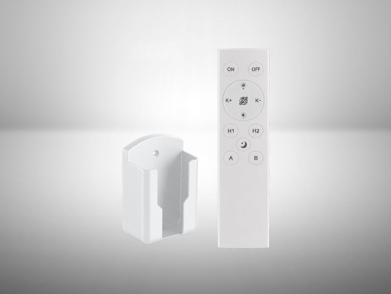 שלט רחוק לבן LINE WIFI מבית OMEGA לצד מעמד קיר תואם