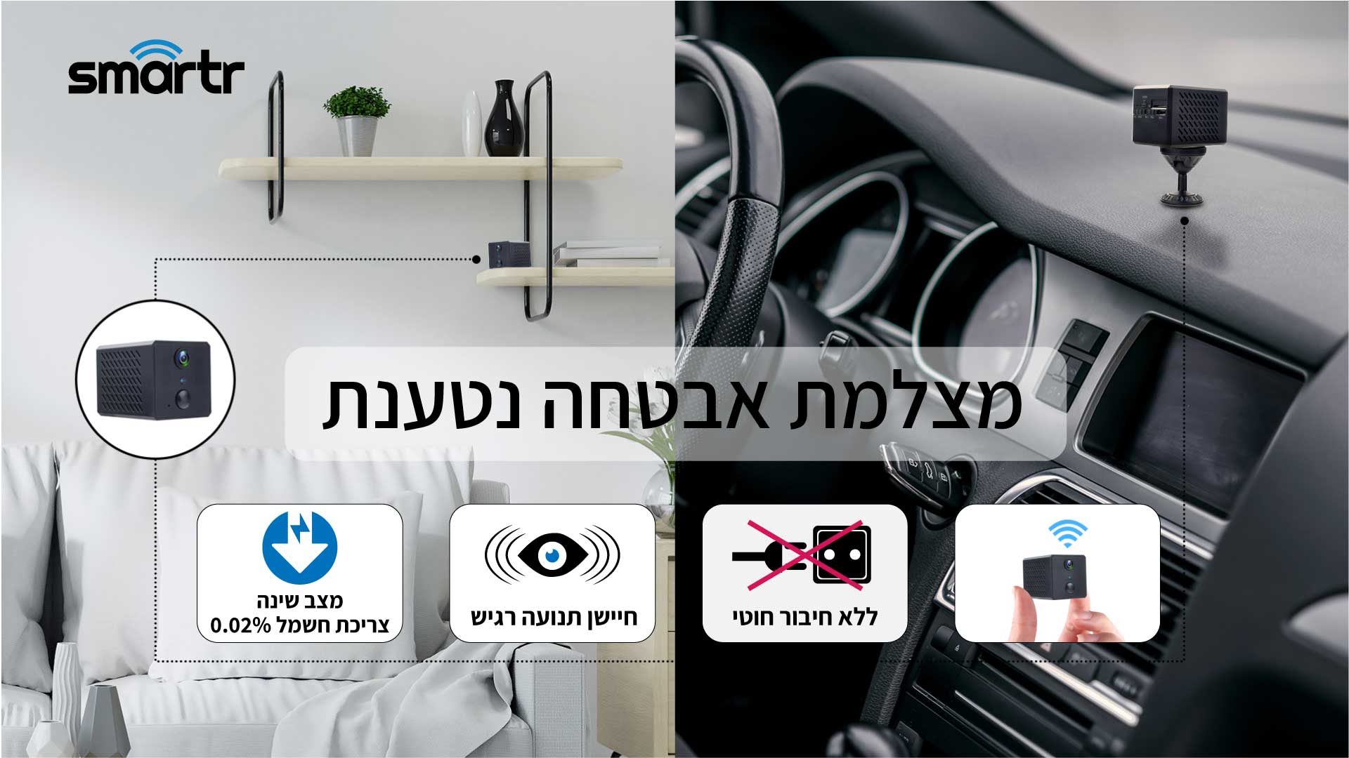 מצלמת אבטחה WIFI נטענת ניידת SMARTR 1080P/HD - טיימרים ומוצרי WIFI באתר לדמרקט