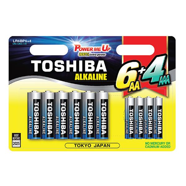 סט סוללות אלקליין 1.5V, כולל 4xAAA ו-6xAA - סוללות ומטענים באתר לדמרקט