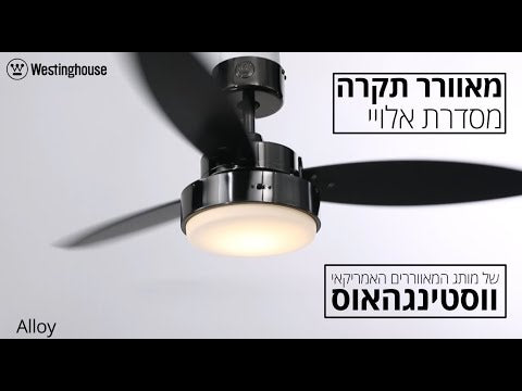 באנר פרסומי למאוורר תקרה עם כנפיים בגוון שחור ומרכז שחור.
