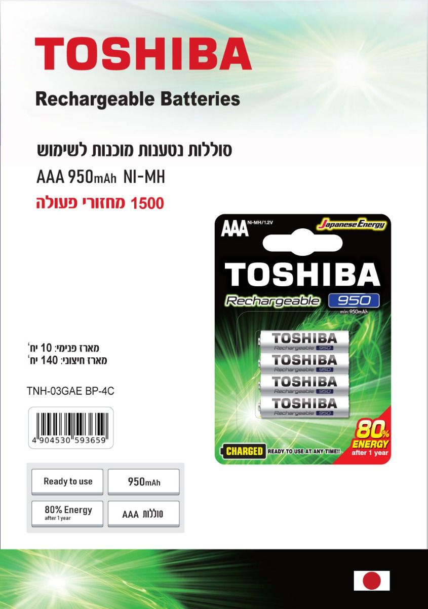 סוללות נטענות AAA 1.2V 950mAh (יחידה) - סוללות ומטענים באתר לדמרקט