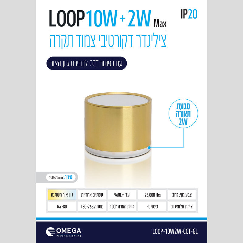 צלינדר LOOP עם טבעת הארה עליונה - גוף תאורה צילינדר באתר לדמרקט