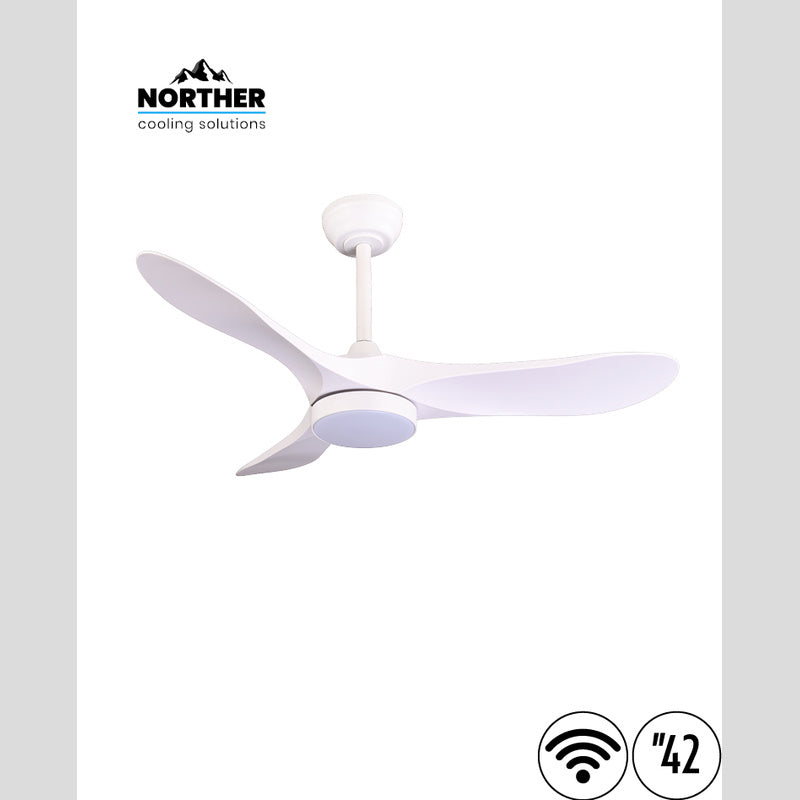 מאוורר תקרה 42" YORK +שלט ולד 24W CCT עם עמעם לבן NORTHER WiFi - Ceiling Fan with Light באתר לדמרקט