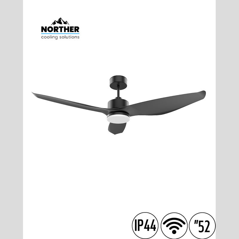 מאוורר תקרה 52" UNO WIFI לפרגולה IP44 כולל שלט ותאורה NORTHER - מאווררי תקרה באתר לדמרקט