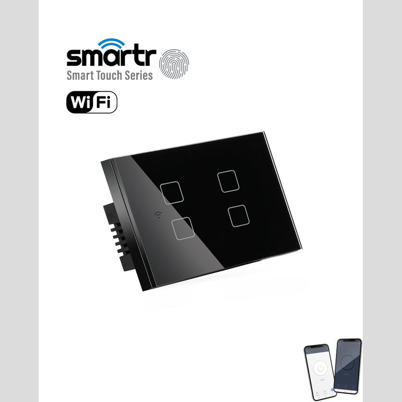 מפסק תאורה שחור 4 מתגים, קופסא 4 מקום TOUCH WIFI - טיימרים ומוצרי WIFI באתר לדמרקט
