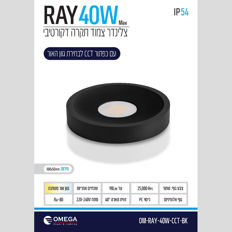 צלינדר מוגן מים 40W דגם RAY - גוף תאורה צילינדר באתר לדמרקט
