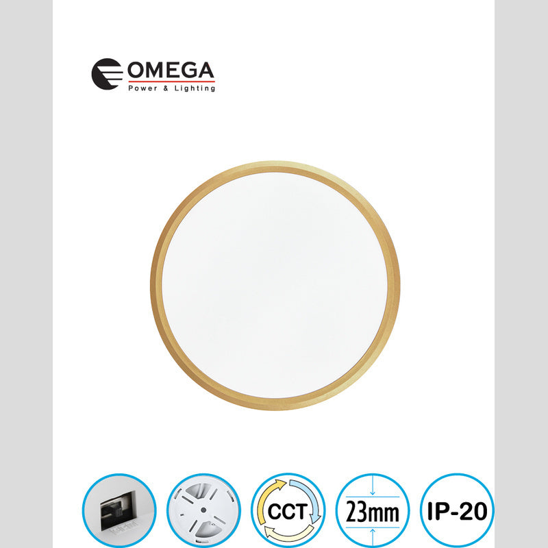 פאנל ELEMENT CCT זהב דק במיוחד מידה Ø300X23 מ"מ,  OMEGA 28W - Flush Mount Ceiling Light באתר לדמרקט
