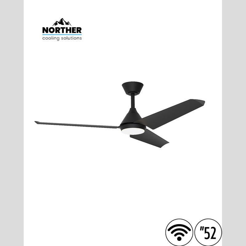 מאוורר תקרה 52" TANGO לפרגולה IP44 +שלט ולד 24W CCT שחור NORTHER WiFi - Ceiling Fan with Light באתר לדמרקט