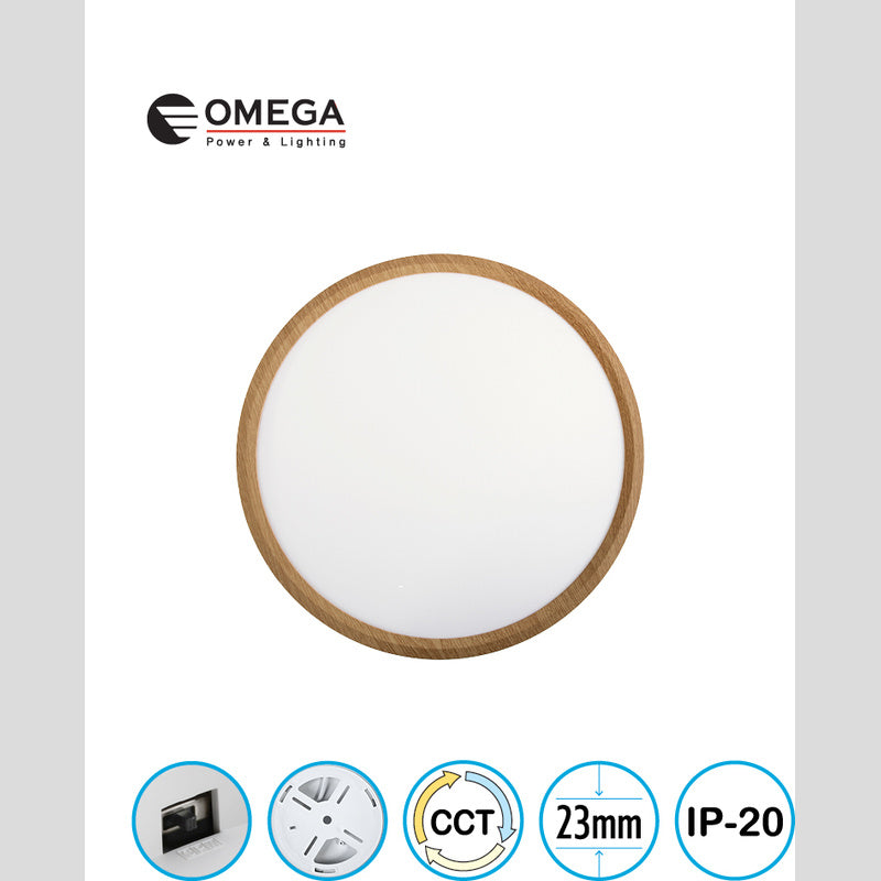 פאנל ELEMENT CCT עץ דק במיוחד מידה Ø300X23 מ"מ,  OMEGA 28W - Flush Mount Ceiling Light באתר לדמרקט