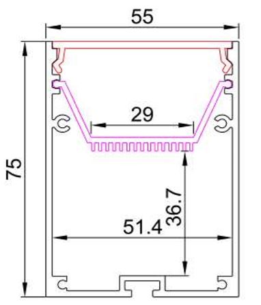 פרופיל תאורה שחור צמוד תקרה 55X75 מ"מ