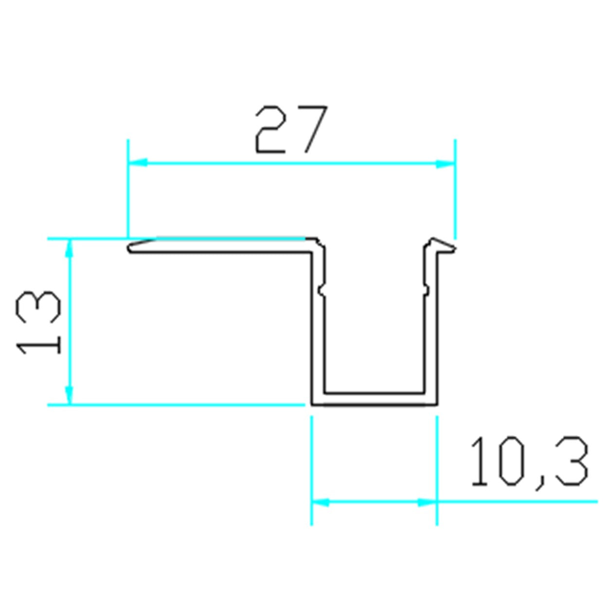 פרופיל תאורה שקוע 27X13 ממ כסוף