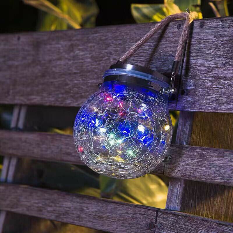 מנורת אוירה סולרית כד זכוכית עם שרשרת לדים בתאורה צבעונית
